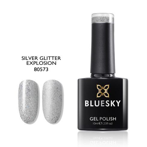 80573 Silver Glitter Explosion apró szemcsés csillogós ezüst tartós géllakk